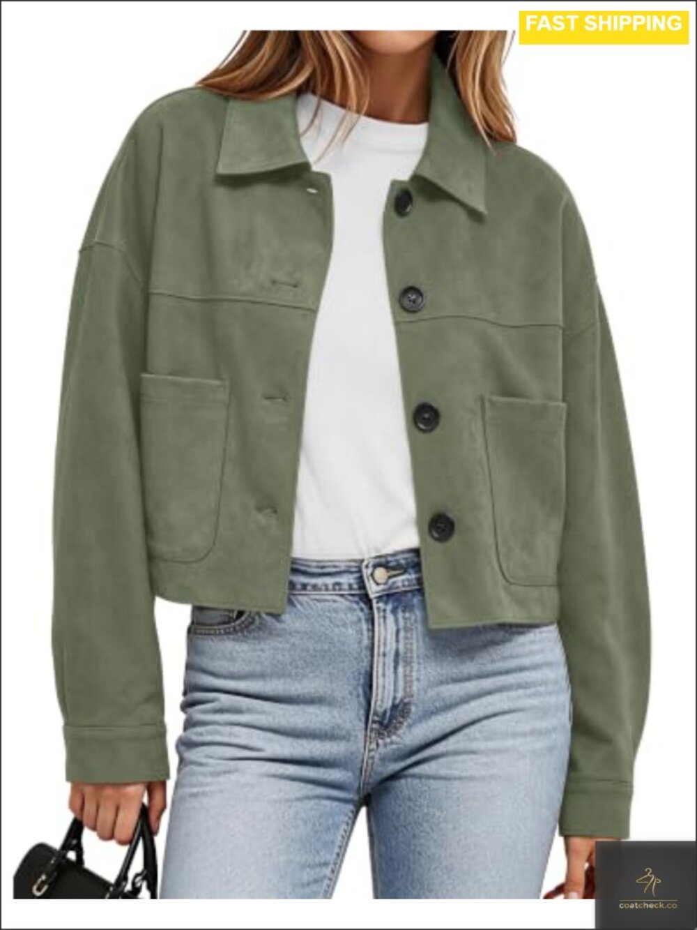 Faux Suede Cropped Jacket Lightweight Button-Down Casual Coat